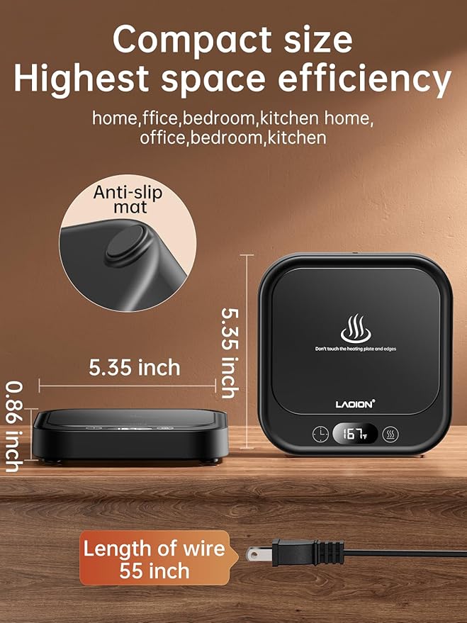 Mug Warmer - 40W Coffee Cup Warmer for Desk with Auto Shut Off, Smart Electric Candle Warmer with 4 Temp & Time Settings, Coffee Gifts for Beverage, Tea, Water, Milk in Home & Office (Black)