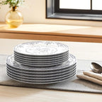 Dinner Plates, Ceramic Plates Set of 6, Kitchen Plates Microwave Safe, White Plate Dessert Blue Floral Plate Porcelain (Blue Rose, 10.5 inch)