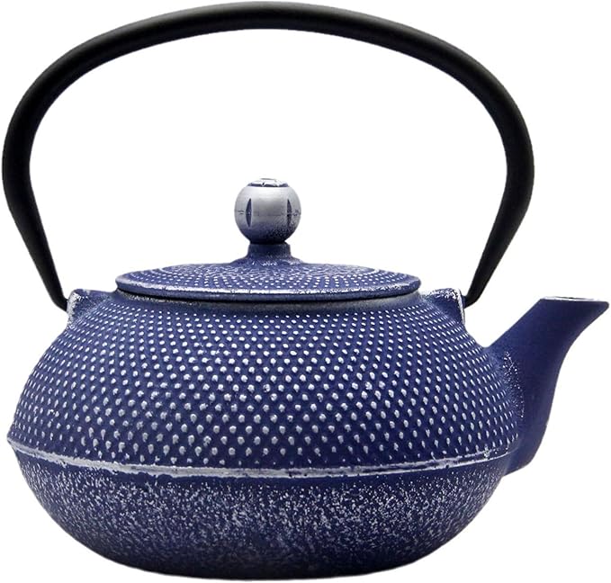 Cast Iron Teapot Tea Kettle with Stainless Steel Infuser for Stovetop Safe Coated with Enameled Interior Japanese Dark Blue Tetsubin for Loose Tea(30.4oz/900ml)