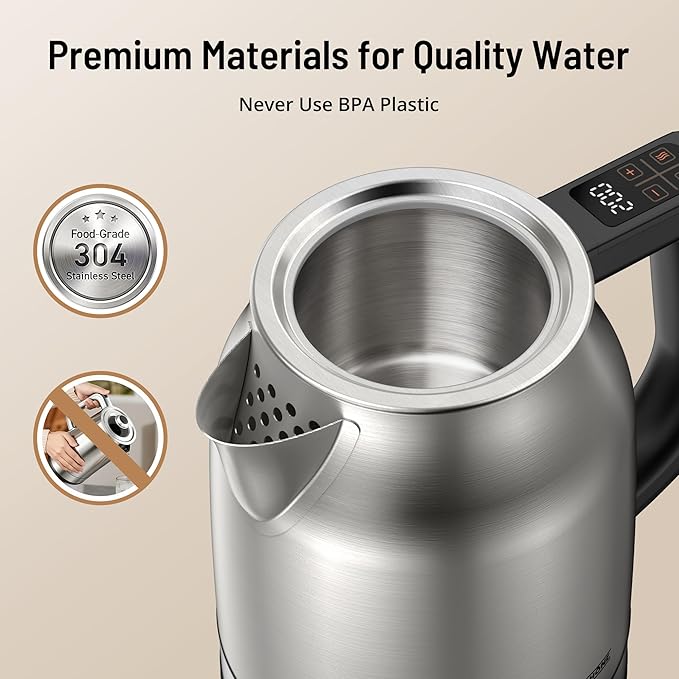 Electric Kettle Temperature Control, 1.7L 1500W Electric Tea Kettle with 13 Temperature Settings, Strix Thermostat, LED Display&Touch Control, Auto Shut-Off Protection, Boil Dry Protection