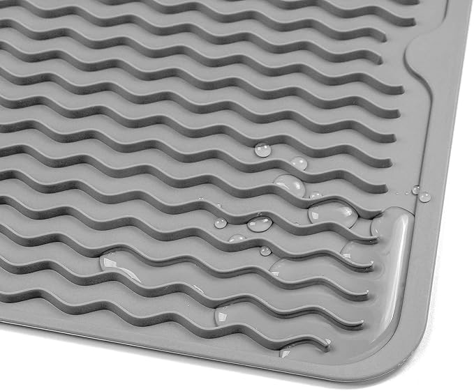 Silicone Dish Drying Mat for Multiple Usage,Easy clean,Eco-friendly,Heat-resistant Silicone Mat for Kitchen Counter or Sink,Refrigerator or Drawer Liner Grey S 12 inches x 6 inches