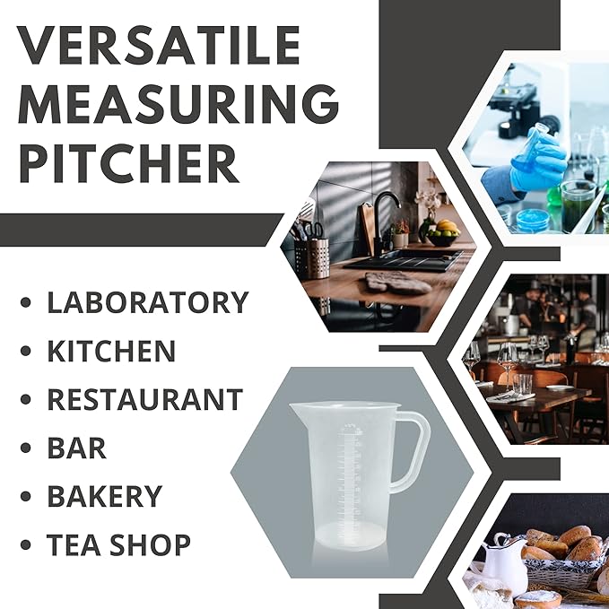Plastic Graduated Measuring and Mixing Pitcher - 1000ml Plastic Graduated Measuring Pitcher - Large Cylinder Graduated Measuring Container with Handle and Pour Spout - 1 Liter