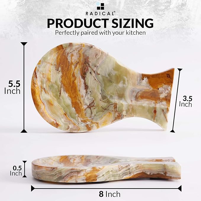 Radicaln Marble Spoon Rest Green Onyx Spatula Ladle Fork Handmade Utensil Rest - Non Ceramic Non Copper Spoon Rests Kitchen Organizer - Chef Cooking Countertop Spoon Holder