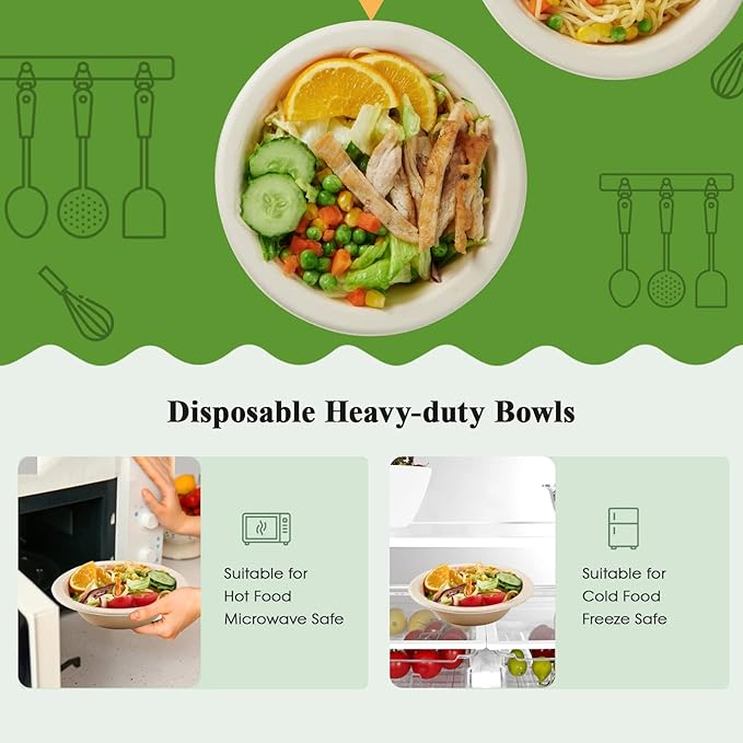ECOLipak 150 Pack Compostable Disposable Paper Bowls, 12 OZ Bagasse Heavy duty Biodegradable Eco Friendly Sugarcane Soup Bowls for Salad Dessert(Nature)