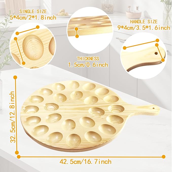 24 Holes Deviled Egg Platter,Wooden Round Deviled Egg Tray,Charcuterie Board Tray Holder Carrier for Kitchen Countertops,Serving Tray,Pizza,Pies,Barbecue,Snacks