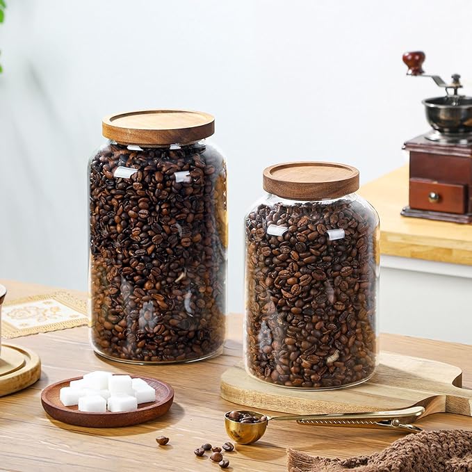 WHJY 2 pack 1/2 Gallon Glass Jars with Airtight Lids Transparent Clear Kitchen Canister for Pantry Organization Large Food Storage Containers for Coffee Flour Sugar Pasta