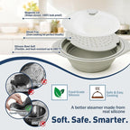 44oz Gray Silicone Steamer Microwave, Collapsible Vegetable Steamer Microwave with Magnetic Lid, Space-Saving Design, Dishwasher Safe Silicone Bowl for Cooking Veggies, Dumplings, Healthy Cooking