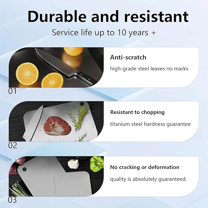 Titanium Cutting Board Set of 1, 11 * 8inches,Titanium Cutting Boards for Kitchen, Food Grade Metal Double Sided Chopping Boards for Kitchen Counter Meat Vegetable Fruit Outdoor Camping