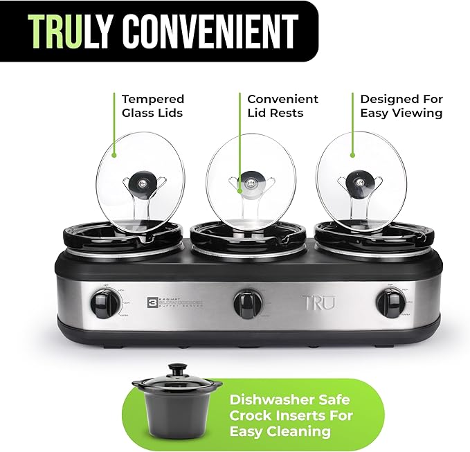 TRU Triple Buffet Server, Three 2-1/2-Quart Removable Inserts