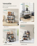 SONGMICS Spice Racks, Set of 2 Metal Cabinet Shelf Organizers, Countertop Organizers, Shelf Risers, Stackable, Expandable, Ink Black UKCS005B01
