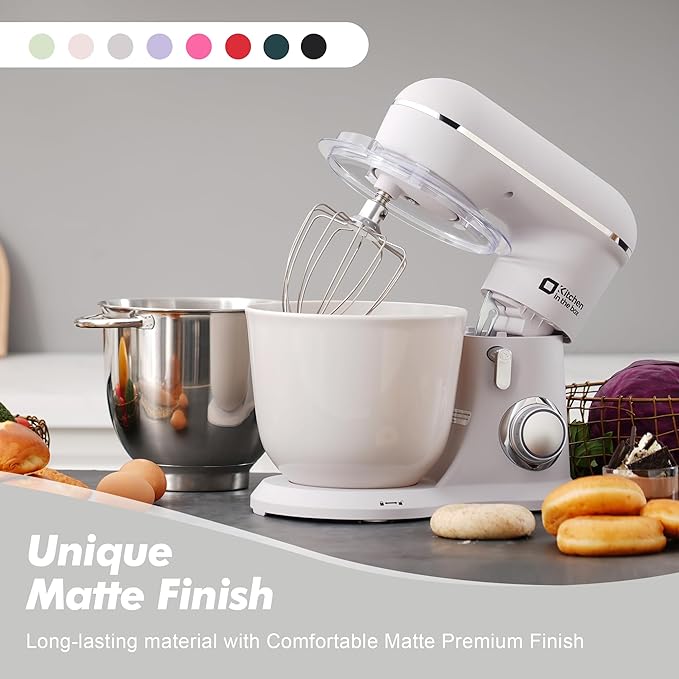 Kitchen in the box Stand Mixer, 5QT+4.5QT Two bowls Electric Food Mixer, 10 Speeds 3-IN-1 Kitchen Mixer for Daily Use with Egg Whisk,Dough Hook,Flat Beater (Frost White, 5QT)