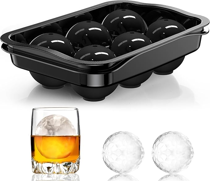 Whiskey Ice Ball Maker, [Fill without Funnel & Easy Release] 2.2'' Round Large Iced Cube Trays with Cover, Reusable Sphere Silicone Ices Tray with Lids for Bourbon, Gift for Brandy Lover