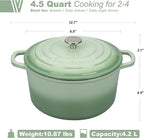Enameled Cast Iron Dutch Oven Pot with Lid, for Sourdough Bread Baking, Round Dutch Ovens, 4.5 Quart, Green