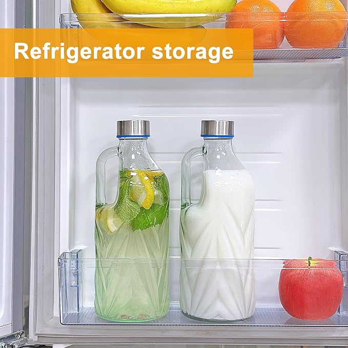 2 Pack 36oz Clear Glass Pitchers with Lids and Handles,Coffee Carafe Beverage Serveware,Water Jug for Making Tea and Juice