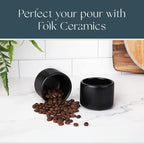 Folk Ceramics Leonard Ceramic Espresso Cups | Modern Stackable Demitasse Mugs for Espresso | Thick Walled, Handleless, Durable, Dishwasher & Microwave Safe | Set of 2, 3oz | Matte Black
