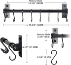 Dseap Kitchen Utensil Holder Hanger, Pot and Pan Rack Wall Mounted, Kitchen Rail with 8 Hooks for Hanging Cooking Utensils, Mugs, Spoons, Wall Mounted, Black