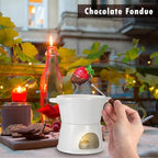 BSTKEY 300ML Ceramic Butter Warmer Set with 2 Forks, White Fondue Pot Melting Pot Set, Melt Hot Pot Bowl Set for Cheese Chocolate Butter Caramel