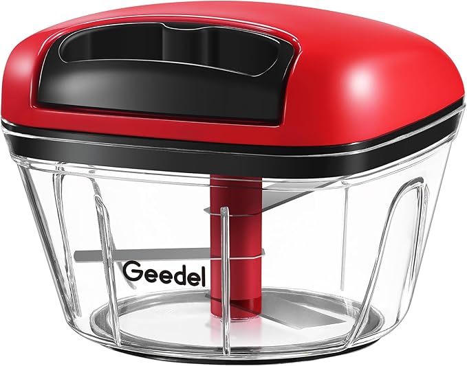 Manual Food Processor Vegetable Cutter, Geedel Pull Chopper with String, Food Chopper Vegetable Cutter for Veggies, Fruits, Salad, Onion, Nuts, Herbs, etc, 2 Cup(500ml), Red