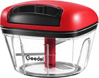 Manual Food Processor Vegetable Cutter, Geedel Pull Chopper with String, Food Chopper Vegetable Cutter for Veggies, Fruits, Salad, Onion, Nuts, Herbs, etc, 2 Cup(500ml), Red