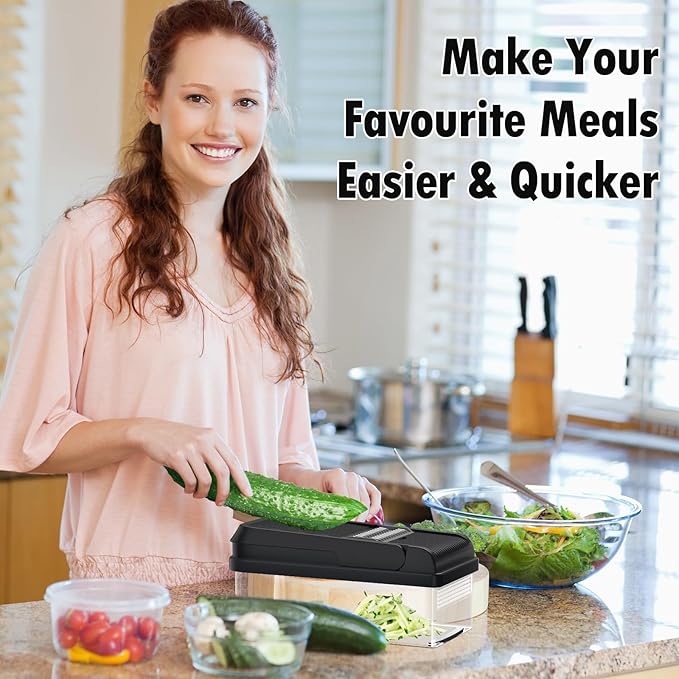 12-in-1 Vegetable Chopper, Kitchen Gadgets with 7 Blades, Veggie, Food, Onion Chopper, Cucumber Slicer, Versatile Mandoline, Includes Egg Separator & Finger Guard, Gray