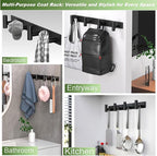 Coat Rack Wall Mounted with 4 Hooks, Wall Hooks for Hanging Towel Coat Hat Bag, Heavy Duty, Metal Hat Rack Coat Hanger Towel Hooks Coat Hooks for Entryway Bathroom Kitchen (Black, 2 Packs)