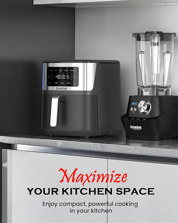 Nuwave Brio Plus 6-in-1 Air Fryer, 7-Qt Large Capacity, 50°F–400°F Precise Temp Control, Non-Toxic PFAS-Free Nonstick, Air Fry, Bake, Roast, Toast, Dehydrate, Reheat, 100 Presets, Dishwasher Safe