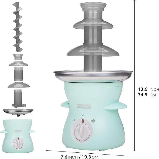 3 Tier Mini Chocolate Fountain Machine, Easy to Use & Clean, Great for Parties, Events & Weddings, 22 Oz Capacity, Aqua