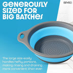 Strainer with Self-Draining Base (5QT) Over-Sink Collapsible Kitchen Colander Set with Side-drain Base for Pasta Vegetables and Fruit, XL Large Capacity, Dishwasher Safe (5-Quart) Blue/Gray