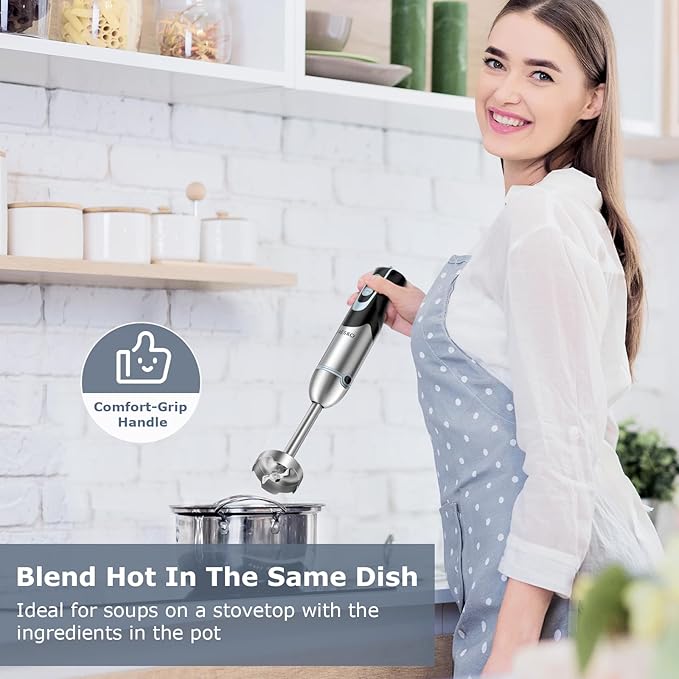 FRESKO Immersion Handheld Blender 500W with 700ml Beaker, 12-Speed & Turbo Mode Hand Blender Stick, 304 Stainless Steel Blades