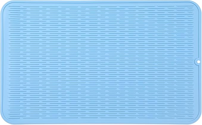 Silicone Dish Drying Mat for Multiple Usage,Easy clean,Eco-friendly,Heat-resistant Silicone Mat for Kitchen Counter or Sink,Refrigerator or Drawer Liner Light Blue 3XL 28 inches x 18 inches