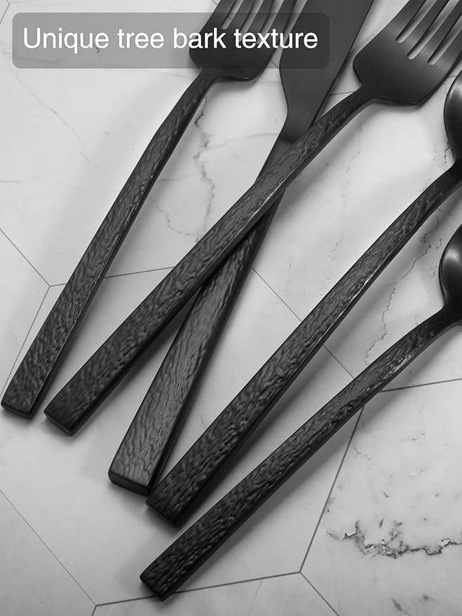 Alata Cube Black&Ripple Black 20-Piece Silverware Set Stainless Steel Flatware Set