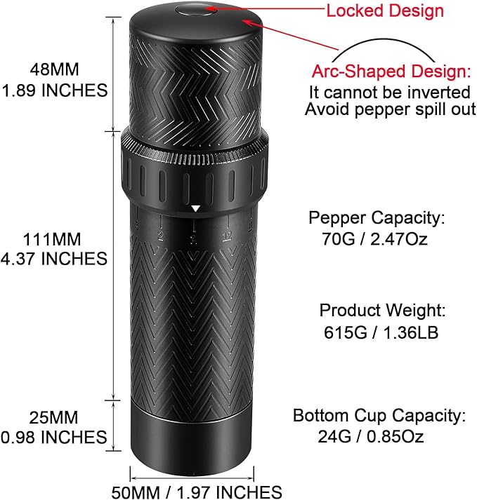Heavy Duty Manual Pepper Grinder with More Pepper Output, Professional Grade Pepper Mill Refillable Set and Coarseness Can Be Adjusted Externally
