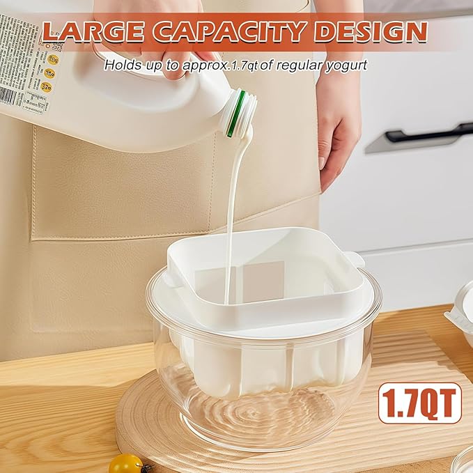 Yogurt Strainer, Greek Yogurt Maker with Fine Mesh Strainer, Greek Yogurt Milk Filter, Food Strainer, Greek Yogurt Strainer for Making Paneer, Soybean Milk, Kefir, Tofu, Cheese (White)