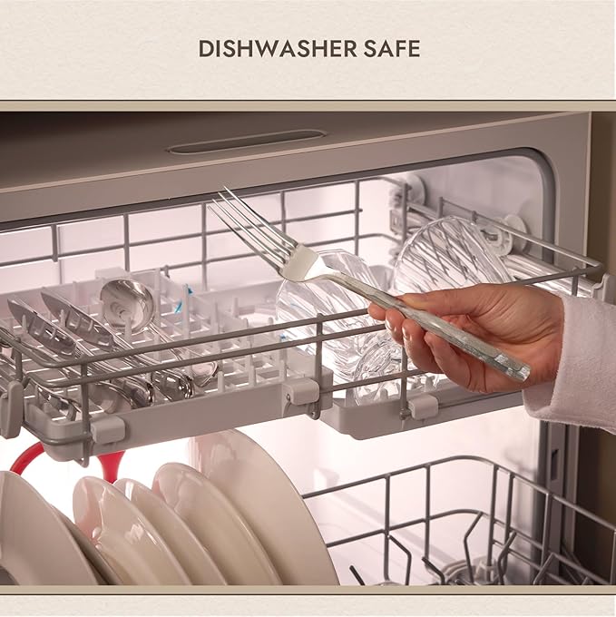 KINGSTONE Silverware Set, 60-Piece 18/10 Stainless Steel Brushed Handle Flatware Cutlery Set, for Kitchen, Home, Party, Wedding Gift, Rust Resistant and Dishwasher Safe