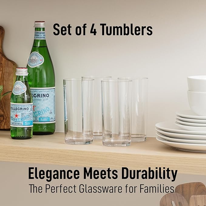 Zulay Kitchen Acrylic Glasses Drinkware - 4 Piece Unbreakable Plastic Tumblers - BPA-Free, Reusable Plastic Drinking Glasses for Home & Outdoors - Stackable, Lead-Free & Dishwasher Safe - (16 oz)