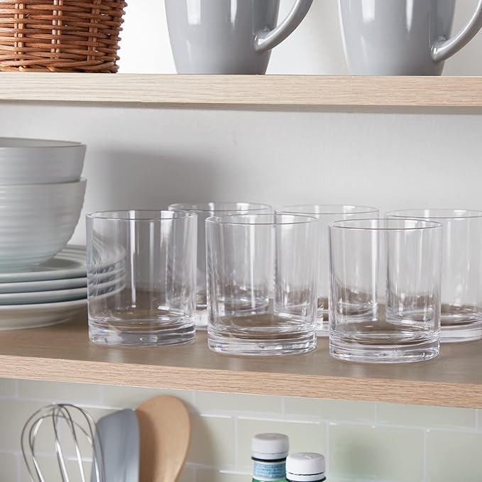 US Acrylic Classic Clear Plastic Reusable Drinking Glasses (Set of 6) 12oz Rocks Cups | BPA-Free Tumblers, Made in USA | Top-Rack Dishwasher Safe