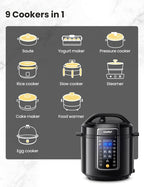 COMFEE’ 9-in-1 Electric Pressure Cooker 13 Presets Instant Multi Cooker Olla de Presion Slow Cooker Rice Cooker Steamer Sauté Yogurt Maker Non-Stick Pot 6 Quart Black, Aluminum