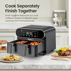 11-QT Large Air Fryer, 8-in-1 XL Airfryer with Flex Basket, Divider for Dual Cooking, Preheat Air Fry, Roast, Broil, Bake, Reheat, Dehydrate, French Fries Dishwasher Safe, w/Gold Border