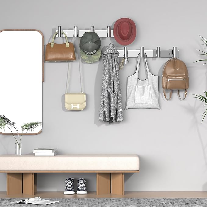 VAEHOLD Hat and Coat Wall Mount Rack - Hooks for Robes, Bags, Keys, and Towels - Bathroom Towel Hanger Organizer (Polished Chrome, “T“ Shape 5 Hooks 1 Pack)