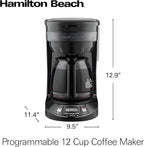 Hamilton Beach 12 Cup Programmable Drip Coffee Maker with 3 Brew Options, Glass Carafe, Auto Pause and Pour, Black Stainless (46293)