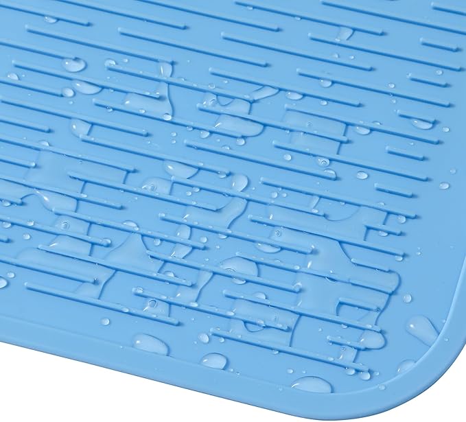 Silicone Dish Drying Mat for Multiple Usage,Easy clean,Eco-friendly,Heat-resistant Silicone Mat for Kitchen Counter or Sink,Refrigerator or Drawer Liner Light Blue 3XL 28 inches x 18 inches