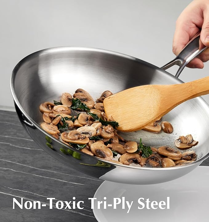 KOCH SYSTEME CS Stainless Steel Pan Set of 3, 8"&10"&12" Tri-Ply Stainless Steel Frying Pan Set with Stay-Cool Handle, Non-Toxic Staninless Steel Skillet, Fast & Even Heat Induction Compatible