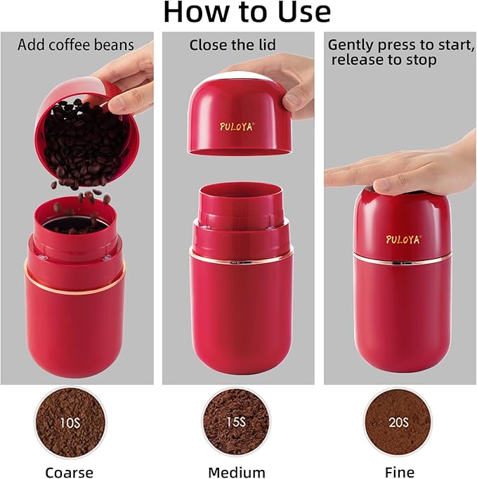 Electric Coffee Grinder for Beans, Spices, Herbs, Grains and Nuts, Stainless Steel Blades, 2.8 oz, Red