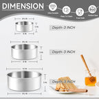 Leonyo Tall Round Cake Pans, 6’’- 8’’- 9½’’ Cake Pan Set for 3, Stainless Steel Round Layer Baking Tier Cake Pans Set, 3-Tiered Cake Tins for Birthday Wedding, Non Toxic & Healthy, Dishwasher Safe