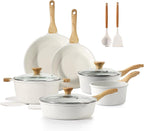 SENSARTE Nonstick Ceramic Cookware Set 16-Piece, Healthy Pots and Pans Set, Non-toxic Kitchen Cooking Set with Stay-Cool Handles, Silicone Utensils and Pot Protectors, PFAS/PTFE/PFOA Free