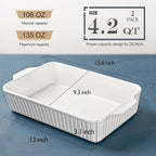 Casserole Dishes for Oven 9x13,2 Pack Ceramic Baking Dish Large & Deep,4.2 QT Casserole Dish Set with Handles Durable Bakeware for Lasagna, Roasts, Cake Cooking, Lasagna Pan Sets Nonstick-Microwave Safe