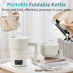 Travel Electric Kettle-Collapsible Portable Electric Kettle, 600W Foldable Small Water Boiler with 4-Temp Presets, Food Grade Silicone for Hotel, Office, Camping (Beige, 600mL)