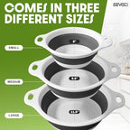 Collapsible Colanders (3 Pack Set) Food Strainers with Over-Sink Water Draining Base for Pasta Fruits and Vegetables, White (3 Sizes, 3QT, 4QT and 5 Quart)