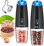Rongyuxuan Upgraded Rechargeable Gravity Electric Salt and Pepper Grinder Set with LED lights,Stainless Steel Automatic Pepper or Salt Grinder Mill Shaker Refillable with Adjustable Coarseness,Black