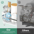 MOUKABAL Dish Drying Rack - Stainless Steel Dish Rack, Dish Racks for Kitchen Counter, Drying Rack Kitchen with Removable Utensil Holder, Drainboard and Glass Organizer (White)